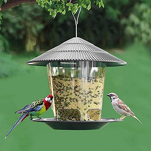 Vogelfutterspender, Vogelfutterstation Hängen Transparent Große Kapazität Futterspender Vögel mit Dach für Wildvögel Aufhängen im Garten und Balkon (grau) von harupink