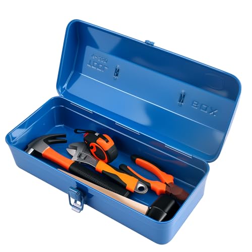 Werkzeugkoffer leer gross Werkzeugbox 37×16×12cm Robust Langlebig Metall Werkzeugkasten mit Tragegriff und Verriegelung Transportkoffer universelle Aufbewahrung und Transport von Zubehör(Blau) von harupink