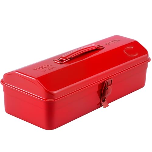 Werkzeugkoffer leer gross Werkzeugbox 37×16×12cm Robust Langlebig Metall Werkzeugkasten mit Tragegriff und Verriegelung Transportkoffer universelle Aufbewahrung und Transport von Zubehör(Rot) von harupink