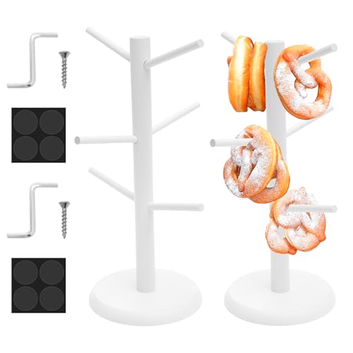harupink 2 Stück Brezelständer,Brezelhalter aus Holz Natürliche Glatt Gratfrei,Brezelbaum 6-armig,Höhe 35cm,Halten Sie Alles organisiert,auch als Wurstständer Tassenhalter oder Donut ständer(Weiß) von harupink
