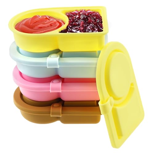 harupink 4 Stk Doppelfach Salatdressing Behälter Silikon Frischhaltedosen mit Siegel Deckel,Wiederverwendbare Saucenbehälter Auslaufsichere Lebensmittelbehälter für Soßen,Dips und Gewürze(4pcs) von harupink