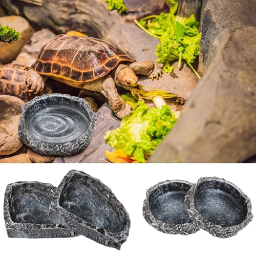 harupink 4 Stücke Wasserschale Terrarium Robust Langlebig Reptilien Futterschale Harz Imitation Schildkröten zubehör Reptilien Wasserschale für Haustier Schildkröte Chamäleon Eidechsen(4pcs) von harupink