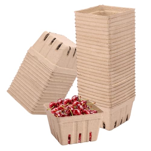 harupink 60 Stück Beerenkörbe,Papp Erdbeerkörbe aus Zellstofffaser,Obst Gemüsebehälter,Berry Basket mit Belüftungsöffnungen,Beerenbox für Erdbeeren Blaubeeren Und Himbeeren(Groß 550ml) von harupink