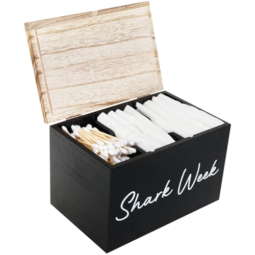 harupink Aufbewahrungsbox Hygieneartikel,Holz Tamponhalter für Badezimmer mit Deckel,3 Fächer Tampon aufbewahrung,Robust Slipeinlagen box,Wattepads aufbewahrung für Badezimmer,Schminktisch(Schwarz) von harupink