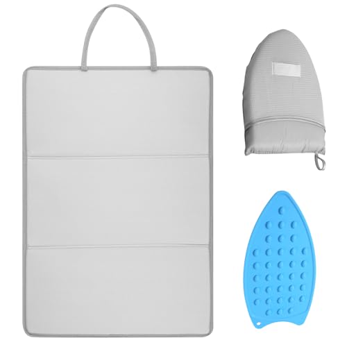 harupink Bügel Set,Dreifach gefaltet Bügelmatte mit Silikon-Ablage und Bügelunterlage,Faltbares und Tragbar Reise Bügelunterlage,51×36 cm vertikales ＆ horizontale Bügelmatte Grau(1 Satz,51×36cm) von harupink