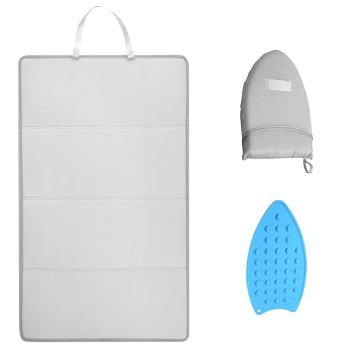 harupink Bügel Set,Vierfach gefaltet Bügelmatte mit Silikon-Ablage und Bügelunterlage,Faltbares und Tragbar Reise Bügelunterlage,51×36 cm vertikales ＆ horizontale Bügelmatte Grau(2 Satz,68×41cm) von harupink