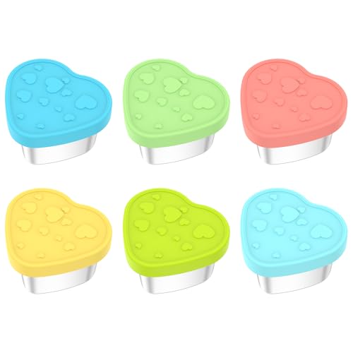 harupink Herz Salatdressing Behälter 6 Stück 62ml,Edelstahl Auslaufsichere Dressingbehälter mit Silikon Deckel,6 Farben zur einfachen Unterscheidung von Lebensmitteln,Kleine Dosen für Sauce,Dip von harupink