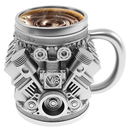 harupink Kaffeebecher,Personalisierung Edelstahl Kaffeetasse,Doppelte Isolierung,V8- und V6-Motordesigns,Tasse Geschenk für Junge,Autoliebhaber,Freund(V8) von harupink