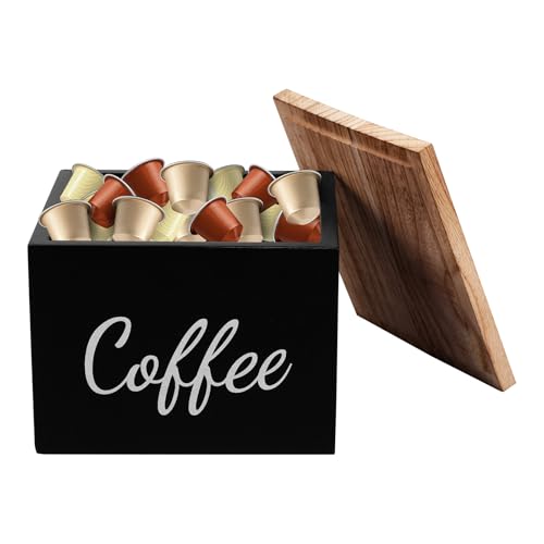 harupink Kapselhalter aus Holz,Großem Fassungsvermögen Kapseldispenser mit Versiegelt Deckel,Stabiler Kaffeekapseln Aufbewahrung,Espresso Organizer zur Aufbewahrung von Kaffeekapseln(Schwarz) von harupink
