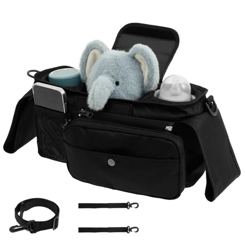 harupink Kinderwagen Organizer mit Isolierten Getränkehalter,Universal Kinderwagentasche Große Buggy Organizer mit Reißverschlusstasche,Verstellbar Schultergurt und Stauraum für Windeln&Handys von harupink