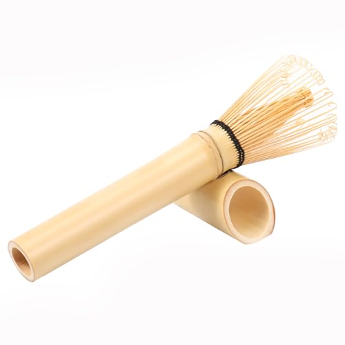harupink Langer Griff Matcha-Schneebesen,Bambusbesen mit Halterung,handgefertigt aus Natur-Bambus,Chasen für perfekten cremigen Matcha-Schaum,Besen lang 15cm für die meisten schüssel von harupink