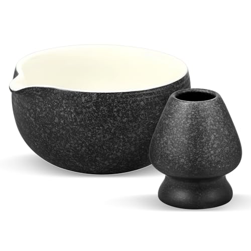 harupink Matcha-Schüssel,Keramik-Matcha-Schale für die Matcha-Zeremonie,ausgestattet mit Matcha-Besenhalter,Teeschalen für Matcha,für Anfänger,Schwarz harupink Matcha-Schüssel,Keramik-Matcha-Schale für die Matcha-Zeremonie,ausgestattet mit Matcha-Besenhalter,Teeschalen für Matcha,für Anfänger,Schwarz von harupink