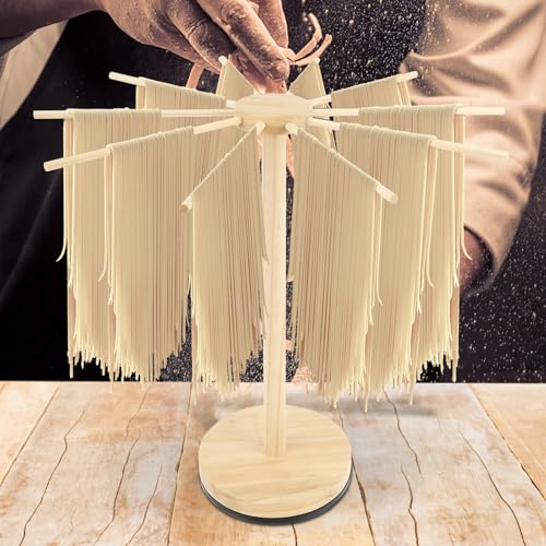 harupink Nudeltrockner Nudelständer aus Holz Pastatrockner mit 10 Abnehmbar Arme Große Kapazität Wiederverwendbar Spaghetti Trockner zum 4.5 kg Trocknen von Nudeln und Fadennudeln von harupink