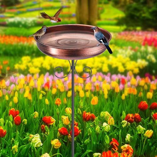 harupink Vogelbad für Garten Metall Vogeltränke Stehend Garten Deko Stabiler Vogelbad Stehend Für Wildvögel Vogeltränke Groß Frostsicher Winterfest(Ø 25cm) von harupink
