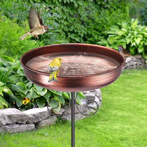 harupink Vogelbad für Garten Metall Vogeltränke Stehend Garten Deko Stabiler Vogelbad Stehend Für Wildvögel Vogeltränke Groß Frostsicher Winterfest(Ø 30cm) von harupink