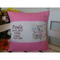 Kissen Mit Namen Zur Geburt | Baby Rehkitz von harzstickerei