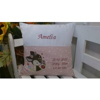 Kissen Zur Geburt, Taufe | Rehkitz Altrosa Sterne Appli von harzstickerei