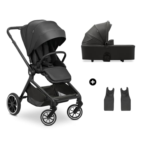 hauck 2 in 1 Kinderwagen Set ab Geburt bis 22 kg Move N Care Set, Große Babywanne, Wendbarer Buggysitz mit Liegefunktion, Teleskopgriff, Gummiräder, Federung, UV-Schutz 50+, Faltbar, XL Korb (Black) von hauck