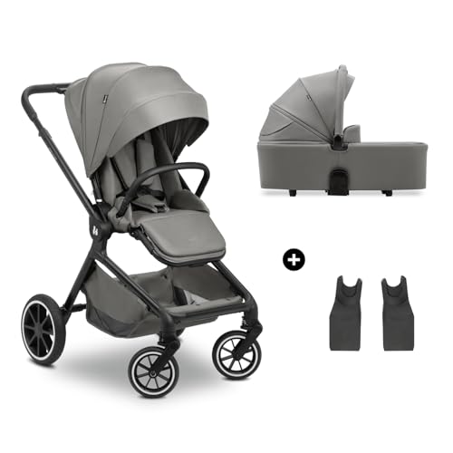 hauck 2 in 1 Kinderwagen Set ab Geburt bis 22 kg Move N Care Set, Große Babywanne, Wendbarer Buggysitz mit Liegefunktion, Teleskopgriff Gummiräder Federung, UV-Schutz 50+, Faltbar, XL Korb (Dark Grey) von hauck