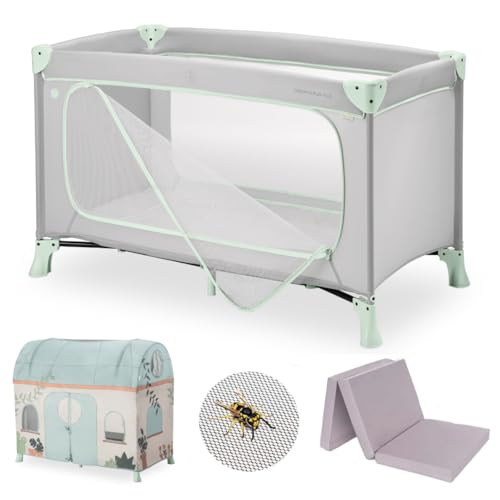 hauck Kinderreisebett Dream N Play Plus – XXL Zubehörpaket mit Matratze, Spielzelt & Insektenschutz, faltbar & klappbar, Tasche & großem Eingang – Dusty Mint von hauck