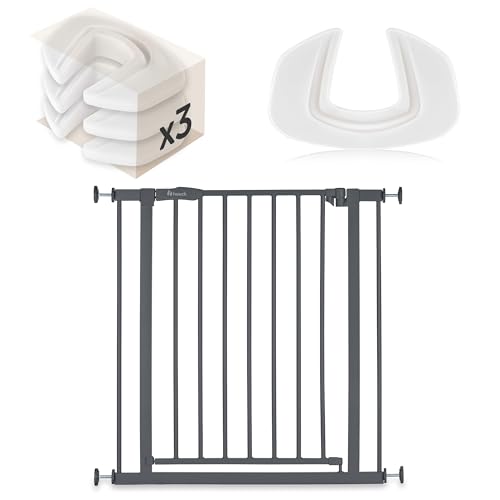 hauck Treppenschutzgitter Set Open N Stop 2 für Breiten 75-80 cm & 3X Klemmschutz | Metall Türschutzgitter ohne Bohren - Grau von hauck