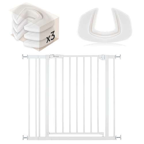 hauck Treppenschutzgitter Set Open N Stop 2 mit Verlängerung für Breiten 84-89 cm & 3X Klemmschutz | Metall Türschutzgitter ohne Bohren - Weiß von hauck