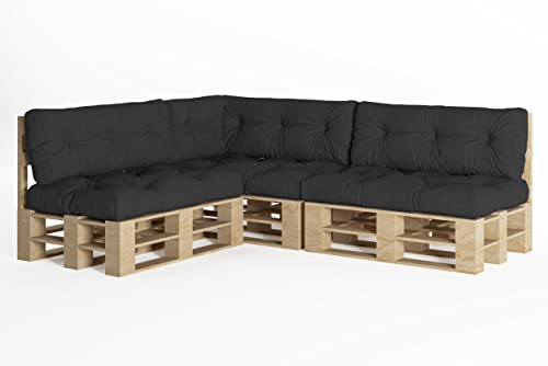 chilly pilley® Palettenauflage UV Wasserabweisend Leinenoptik Schaumflocken Palettenkissen auf Palettensofa Palettenpolster auf Palettenmöbel Rückenlehne Sitzkissen (7er Set Schwarz) von chilly pilley