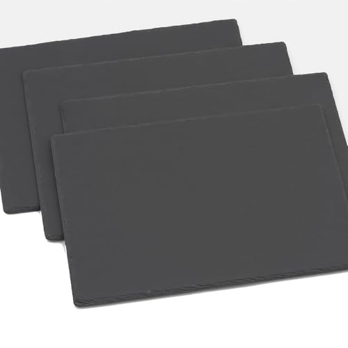 hausleben 4er Set Schieferplatte rechteckig 35x25 cm – Servierplatte aus Naturschiefer – Antirutsch, lebensmittelecht, modern – Ideal für Käse, Sushi, Tapas & Deko (35cmx25cm) von hausleben