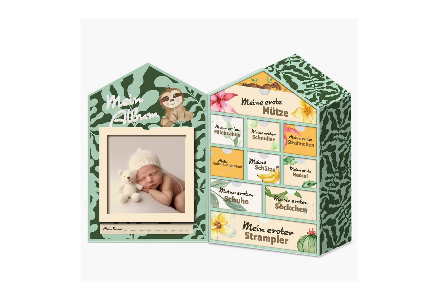 hausleben Geschenkbox Baby Erinnerungsbox Schatztruhe Erinnerungen mit 10 Fächern (1 St), Erinnerungsbox für Geburt und Taufe – Süße Baby, Babyschmuck von hausleben