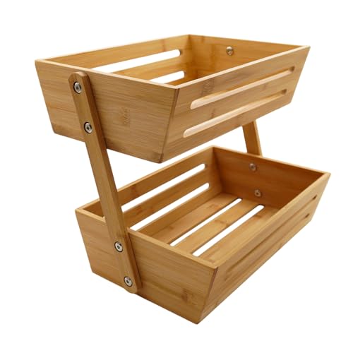 hausleben Obstkorb Brotkorb mit 2 Etagen | 34x22x28 cm | Natur | Bambus | Theke | Tisch | Universalkorb von hausleben