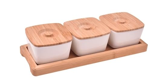 hausleben Porzellan Dipschalen Set mit 3 Schälchen + 3 Bambusdeckel und Tablett aus Bambus, 29x11x8cm hausleben Porzellan Dipschalen Set mit 3 Schälchen + 3 Bambusdeckel und Tablett aus Bambus, 29x11x8cm von hausleben