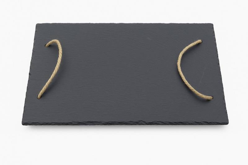 hausleben Servierplatte Schiefertablett mit Hanfgriffen 46 x 30,5 cm, (1-tlg), Natur-Schiefer, Rustikales Servierbrett von hausleben