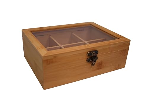 hausleben Teebox Aufbewahrungsbox mit Kunststoffdeckel | 21x16x7,5cm | Natur | Bambus | Theke | Tisch | Küche von hausleben
