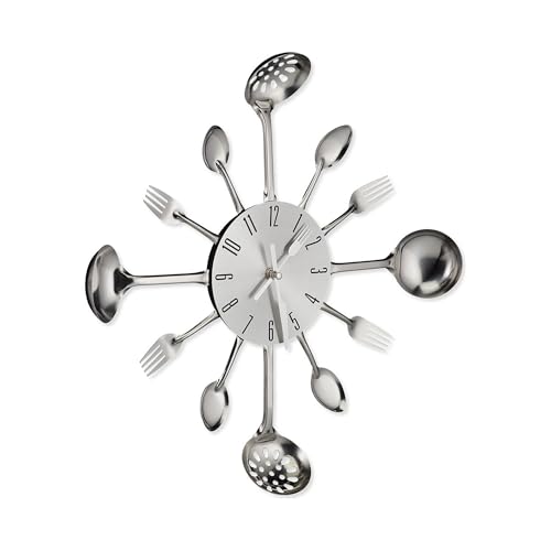 hausleben Wanduhr Küche | Design-Uhr aus Edelstahl im Küchenbesteck-Look | Dekorative Uhr für Restaurant & Wohnzimmer | 35 cm Durchmesser von hausleben