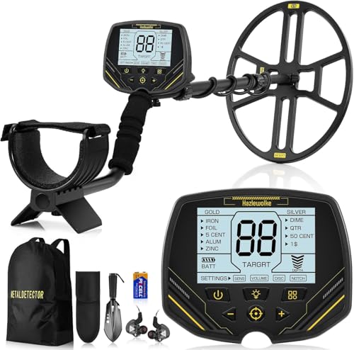 Hazlewolke Metalldetektor Mit 14'' Großer Wasserdichter Doppel-D-Suchspule, 4 Modi, Hohe Empfindlichkeit und Lokalisierung, Metalldetektor für Erwachsene Mit Beleuchtetem LCD-Display - DD90 von hazlewolke