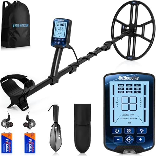 Hazlewolke Metalldetektor Professional, 14''wasserdichte DD-Suchspule, Metal Detector mit Pinpoint-Modus, 33 cm Suchtiefe, 4 Modi, Gold Detektor für Erwachsene von hazlewolke