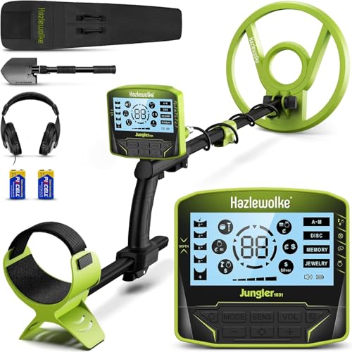 Hazlewolke Metalldetektor Profi für Erwachsene (Anfänger) mit Pinpoint Modus, 5 Modi, 10'' wasserdichte Spule, LCD-Anzeige von hazlewolke