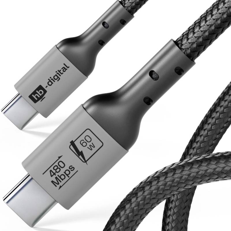 hb-digital 1m USB-C auf USB-C Kabel 240W 80Gbps USB-4 Schwarz von hb-digital