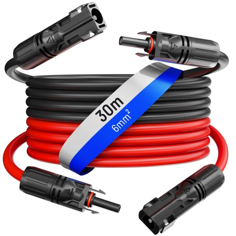 hb-digital 2x 30m Solar Verlängerungskabel 6 mm² mit Stecker Schwarz/Rot von hb-digital