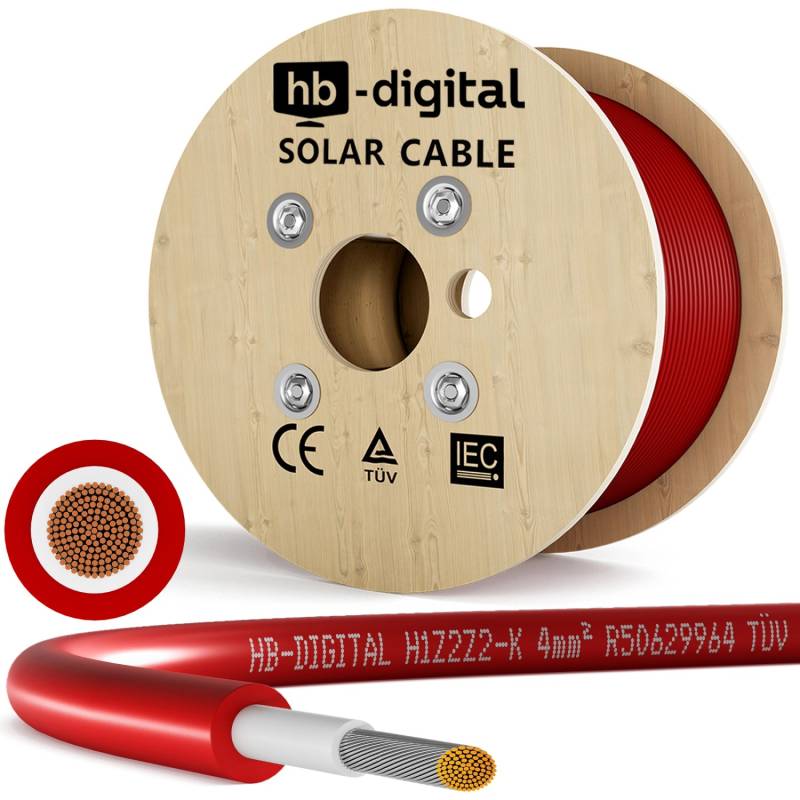 hb-digital Solarkabel 4 mm² Photovoltaik Kabel für PV Anlagen 200m rot von hb-digital