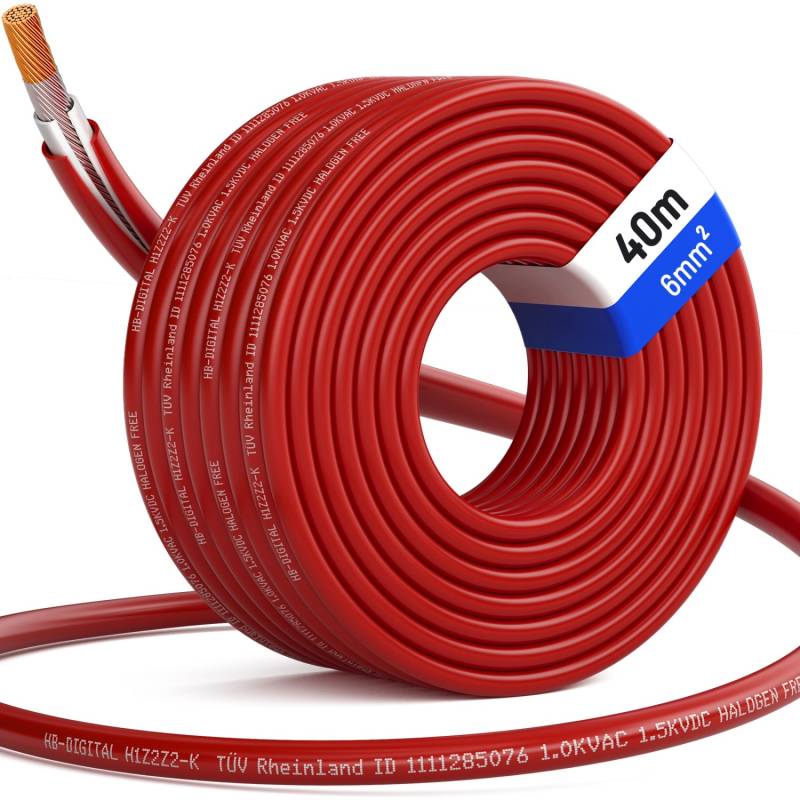 hb-digital Solarkabel 6 mm² Photovoltaik Kabel für PV Anlagen 40m rot von hb-digital