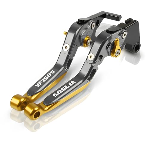 Motorradzubehör, Bremshebel für VF750S Sabre 1982–1986 VF 750S, CNC-Aluminium, verstellbar, zusammenklappbar, für Brems- und Kupplungshebel (Titan + Gold) von hcksw