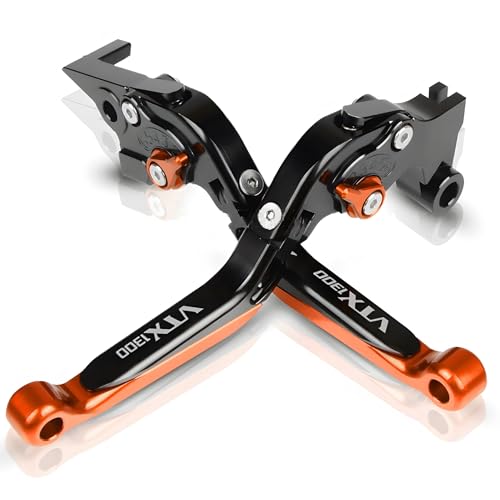 hcksw Fury VTX1300CX 2009–2018 VTX 1300CX Motorradzubehör, CNC-Aluminium, verstellbar, zusammenklappbar, Brems- und Kupplungshebel (schwarz + orange) von hcksw