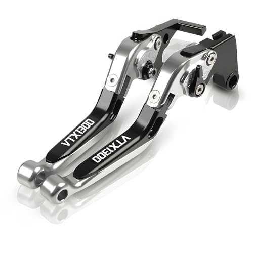 hcksw Motorradzubehör, Bremshebel für Fury VTX1300CX 2009–2018 VTX 1300CX, CNC-Aluminium, verstellbar, zusammenklappbar, Schwarz und Silber von hcksw