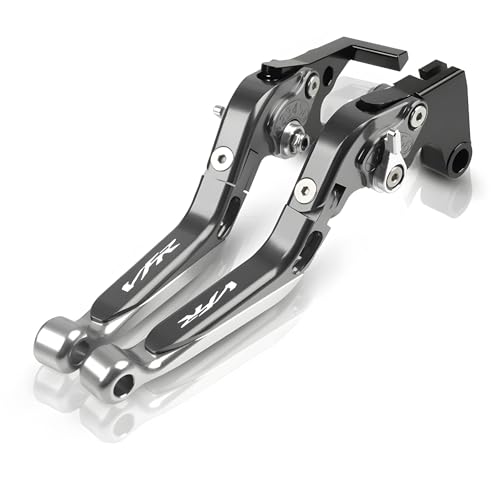 hcksw Motorradzubehör, Bremshebel für VFR800 2002–2020, VFR 800 F, CNC-Aluminium, verstellbar, klappbar, Brems- und Kupplungshebel (Titan + Silber) von hcksw