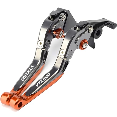 hcksw Motorradzubehör Bremshebel für Fury VTX1300CX 2009–2018 VTX 1300CX CNC-Aluminium, verstellbar, zusammenklappbar, Brems- und Kupplungshebel (Titan + Orange) von hcksw
