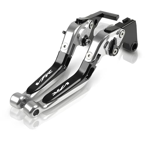 hcksw Motorradzubehör Bremshebel für VFR1200/F 2010–2014 VFR 1200 F, CNC-Aluminium, verstellbar, zusammenklappbar, Brems- und Kupplungshebel (schwarz + silber) von hcksw