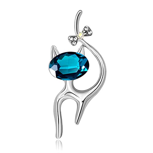 hcma Saphir Strass Katze Brosche Tier Brosche Schmuck Bogen Zirkon Kristall Silber Farbe Pins und Broschen für Frauen Schal Hijab Pin von hcma