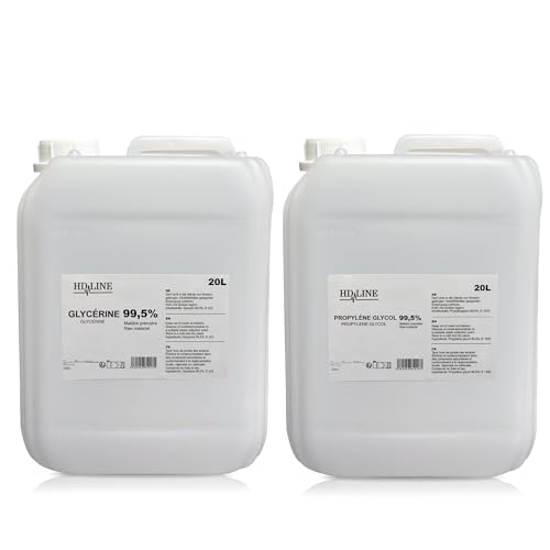 hd-line 20L Glycerin E422 + 20L Propylenglykol E1520, Perfekt für DIY, Pharmaqualität Reinheit, Lebensmittelqualität, Raw Material VG + PG, Rein, Vegan, Ph. Eur/USP von hd-line