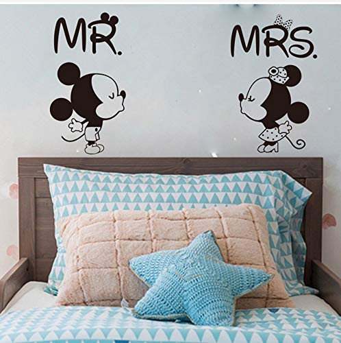 Große Cartoon Mr Mrs Minnie Mouse Wandtattoo Kopfteil Bad Kiss Mr Mrs Wandaufkleber Schlafzimmer Kindergarten Vinyl 45X38Cm von hddnz